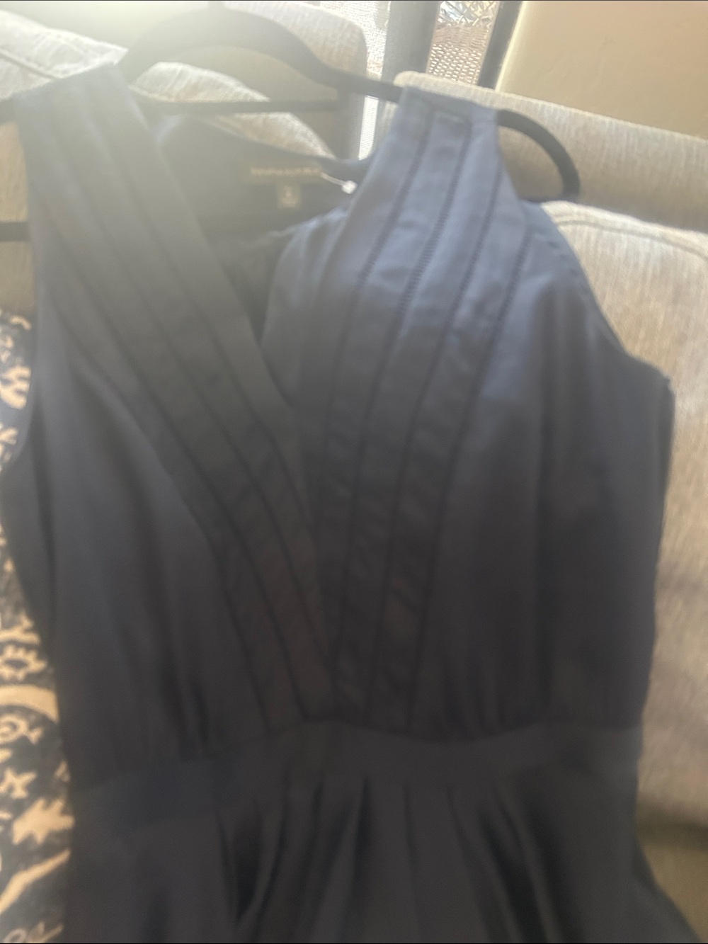 Banana Republic Navy Pleated V-Neck Midi Dress